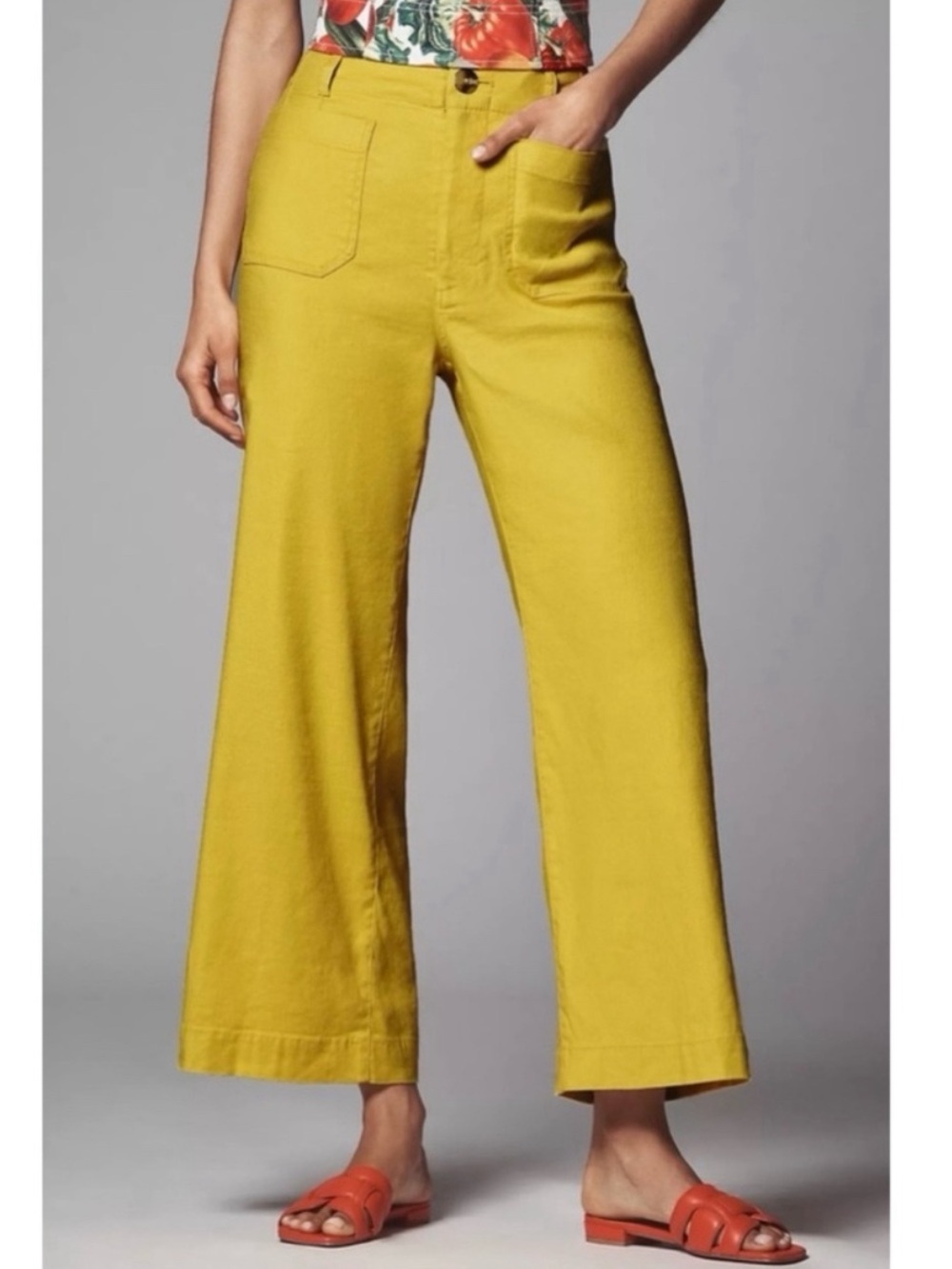 Anthropologie Maeve The Colette Linen Blend Wide Leg Crop Pants Size 28